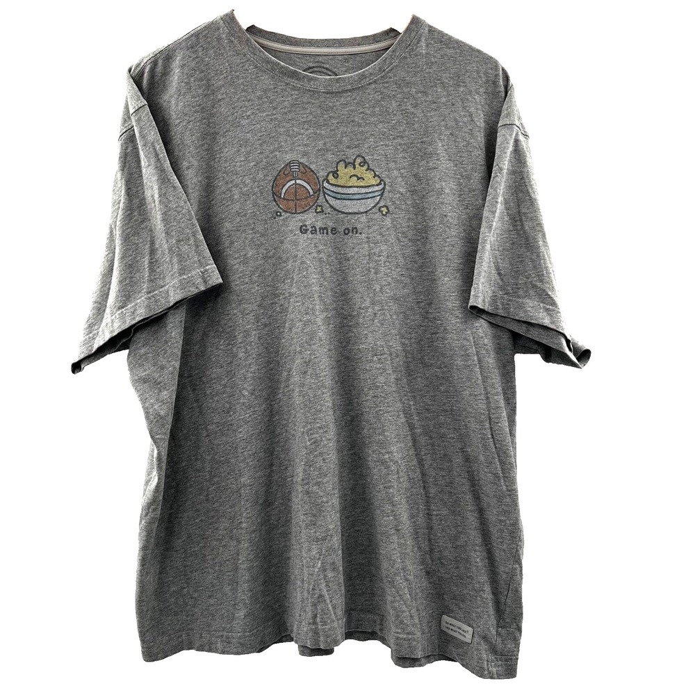 LIFE IS GOOD Mens XL Heather Gray GAME ON Football Short-Sleeve Crewneck T-Shirt